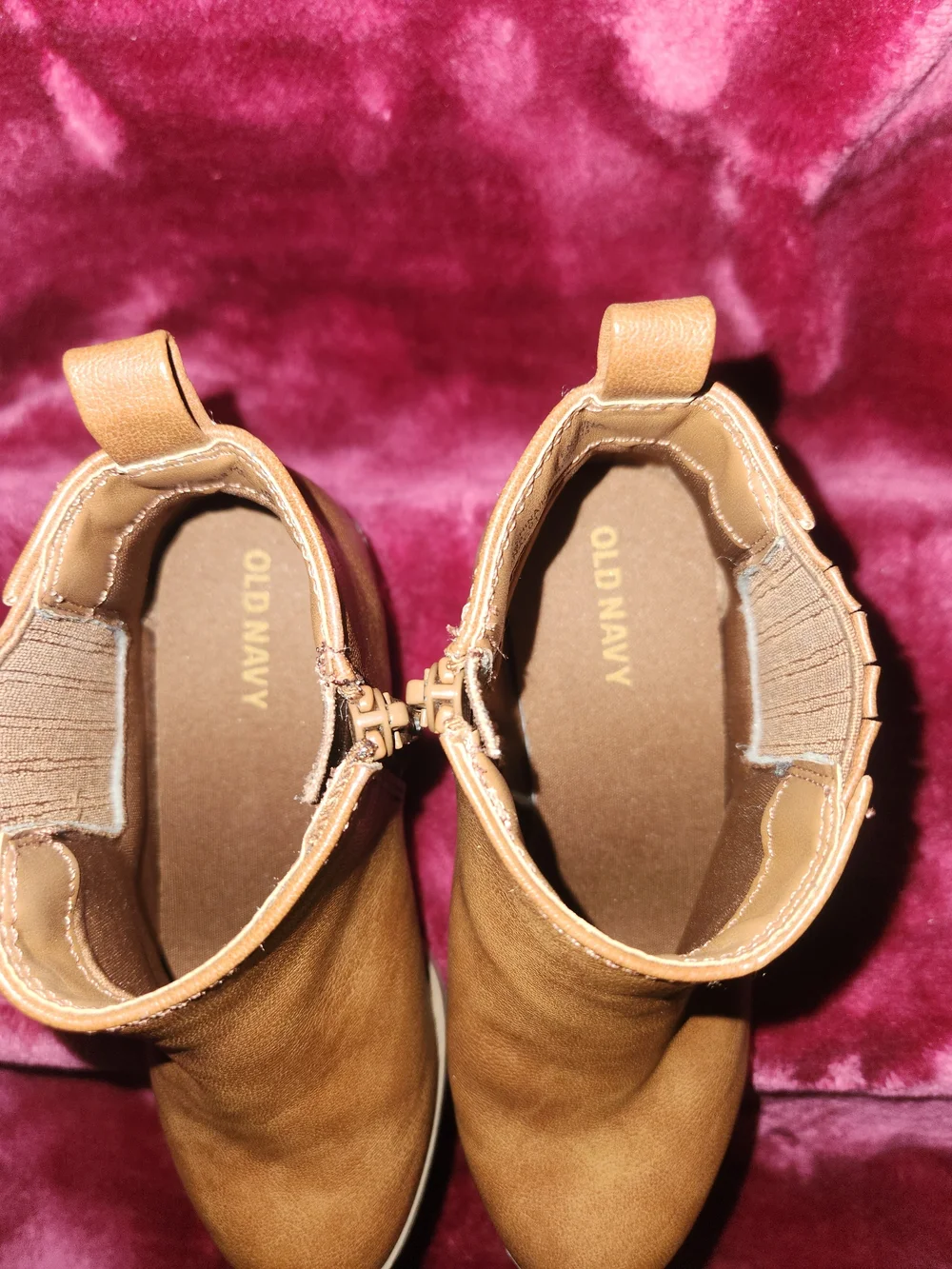 Girls Tan Ankle Booties with Side Zip